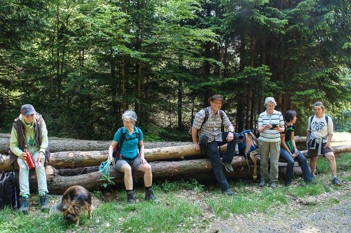 Widerwillig räumt der Böhmenschorsch der Wandergruppe eine Pause ein.